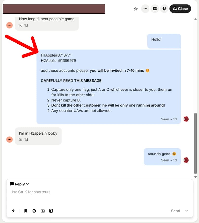 manager answer in chat