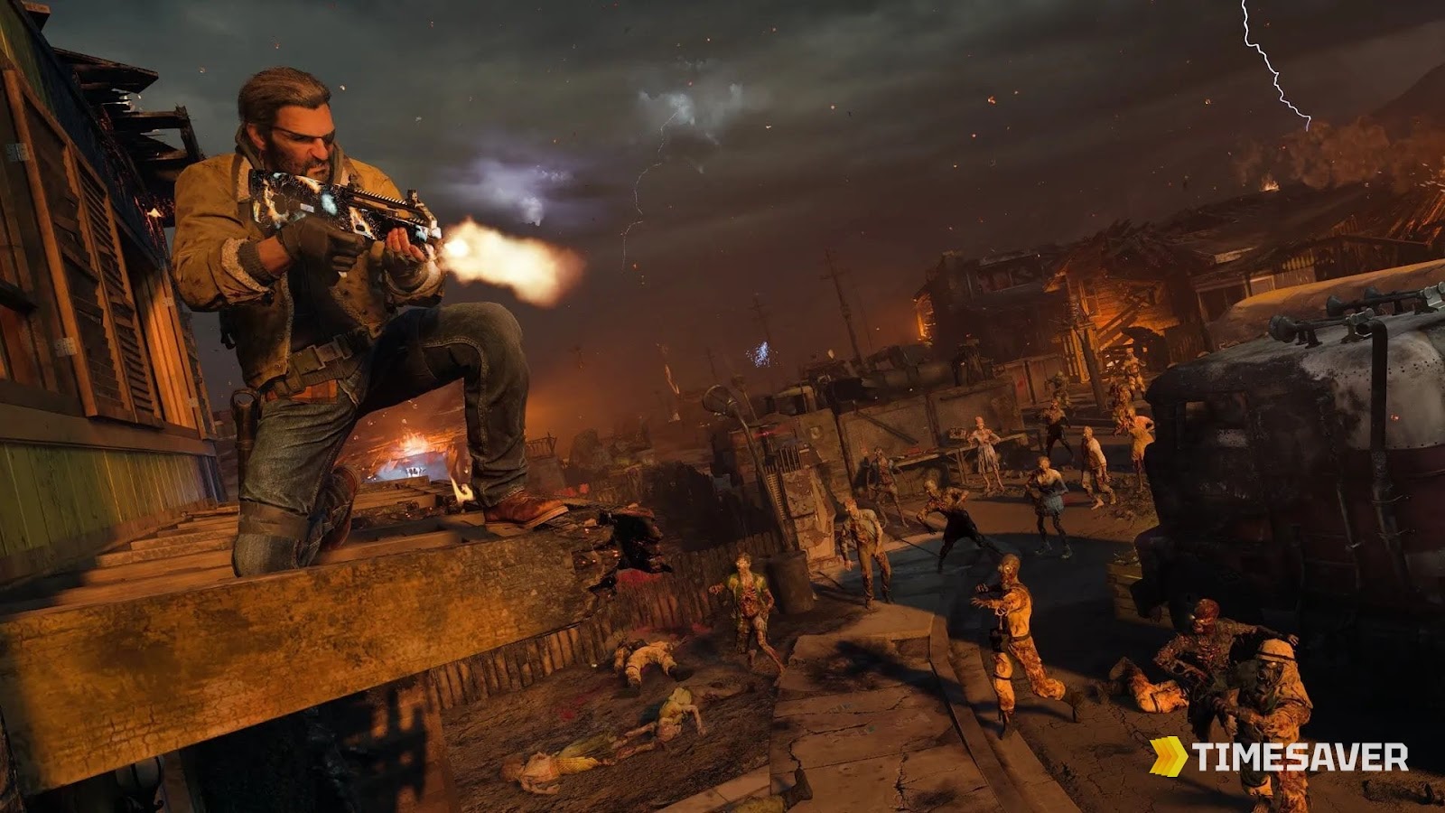 Black Ops 7 Zombies XP farm gameplay firing into a horde in Season 4