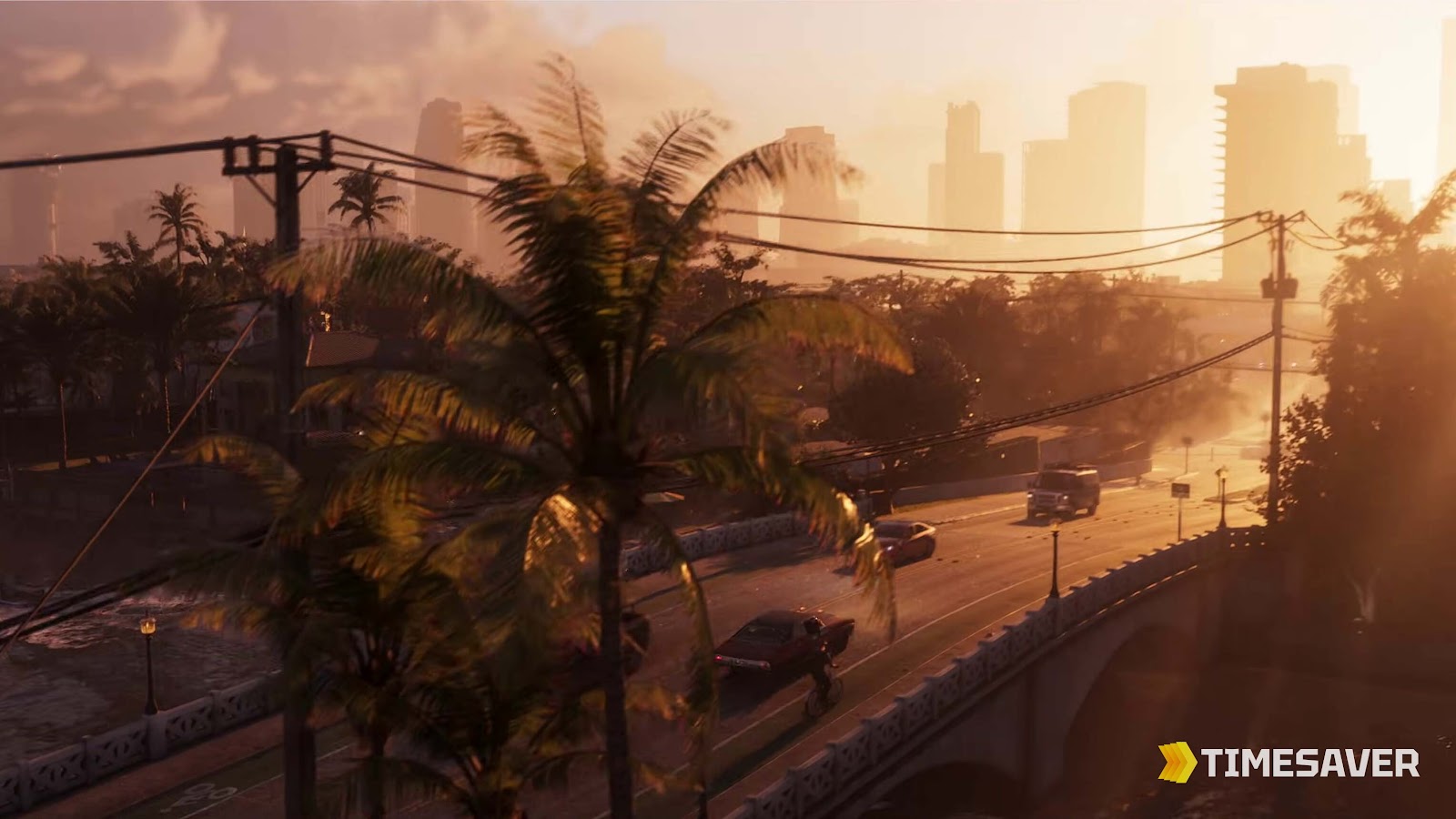 Vice City at golden hour — the modern-Miami metropolis at the heart of the GTA 6 map