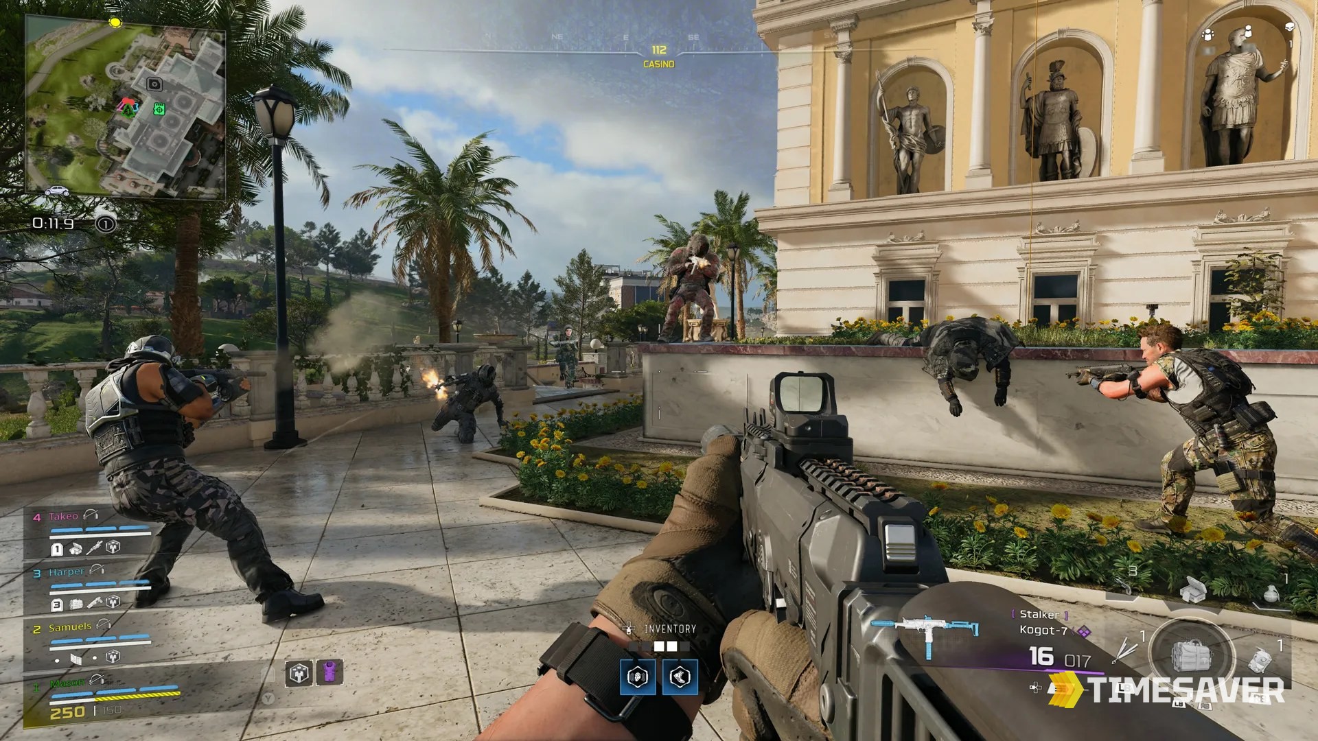 Call of Duty Warzone Black Ops Royale combat on the Avalon map
