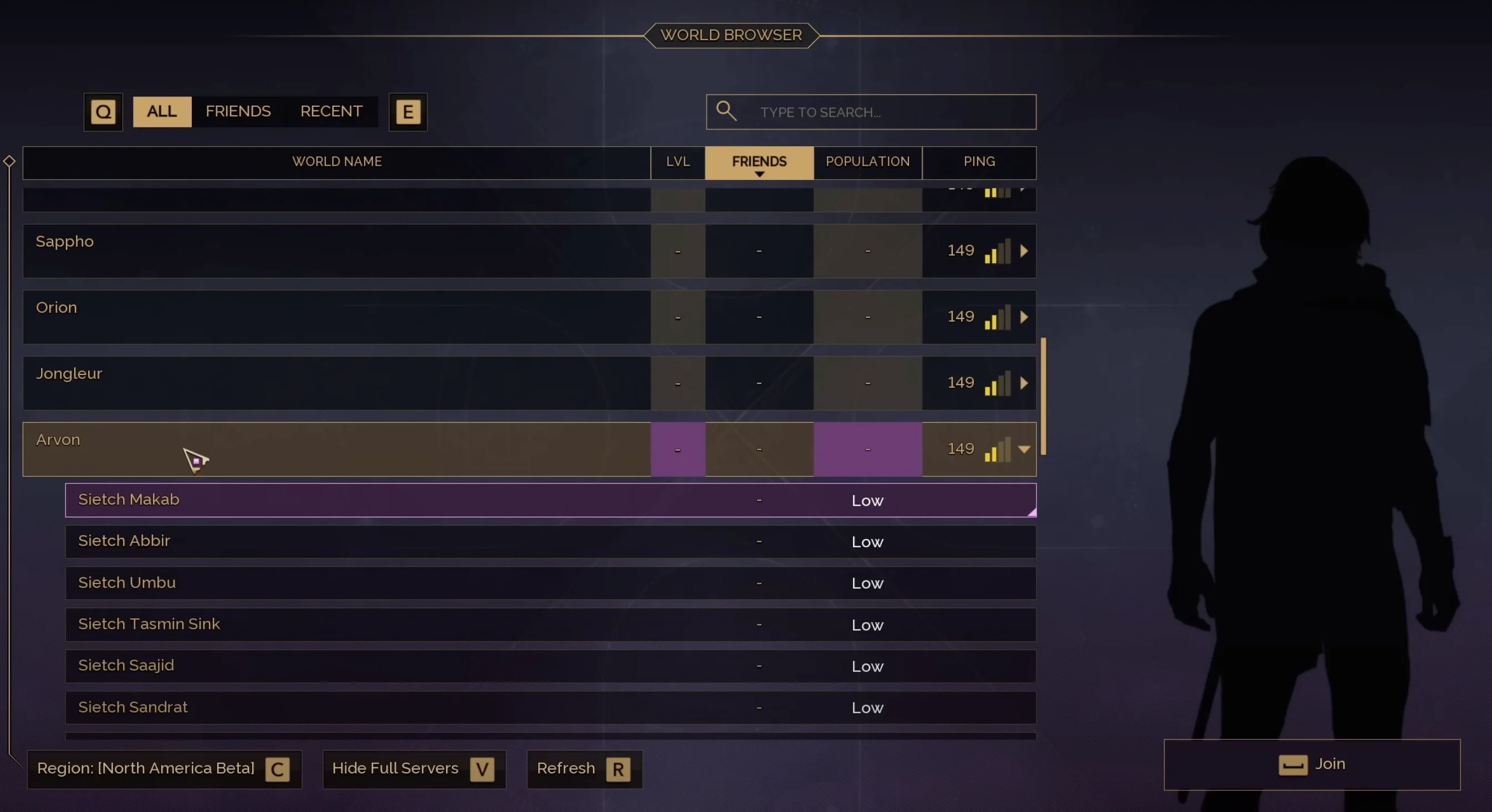 Server selection and structure in Dune Awakening