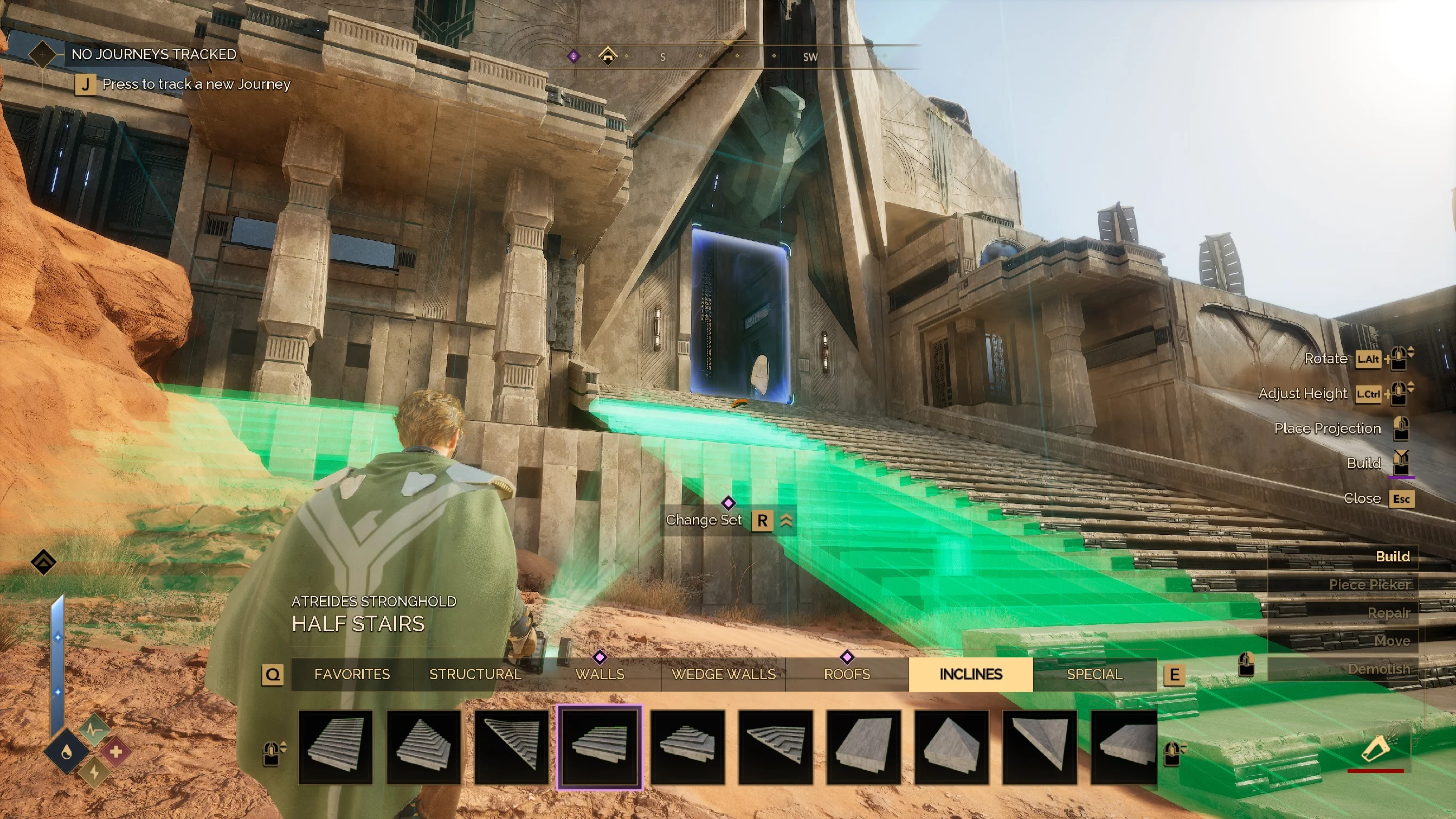 Wide shot of outpost hub surrounded by vehicles and red cliffs