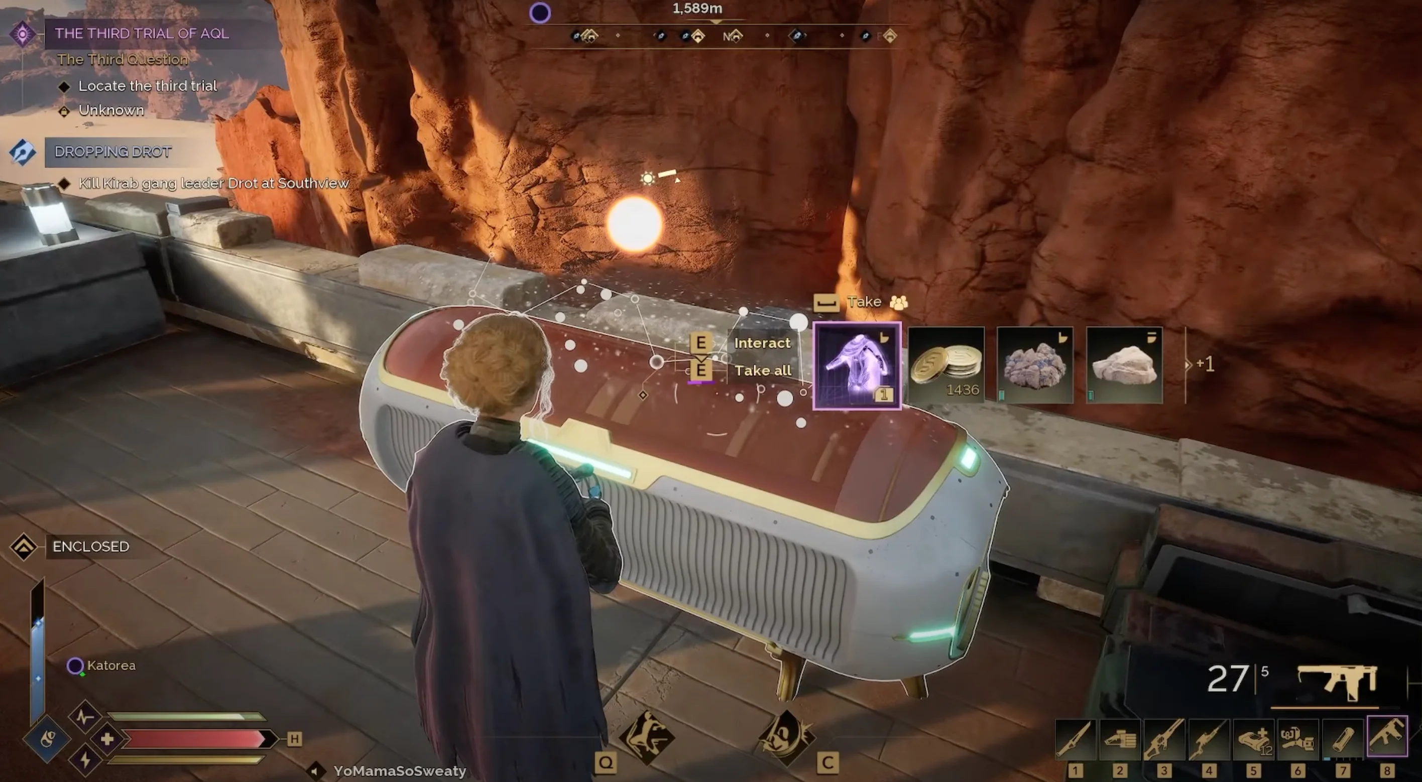 Loot chest with purple chestpiece, Solari, and minerals