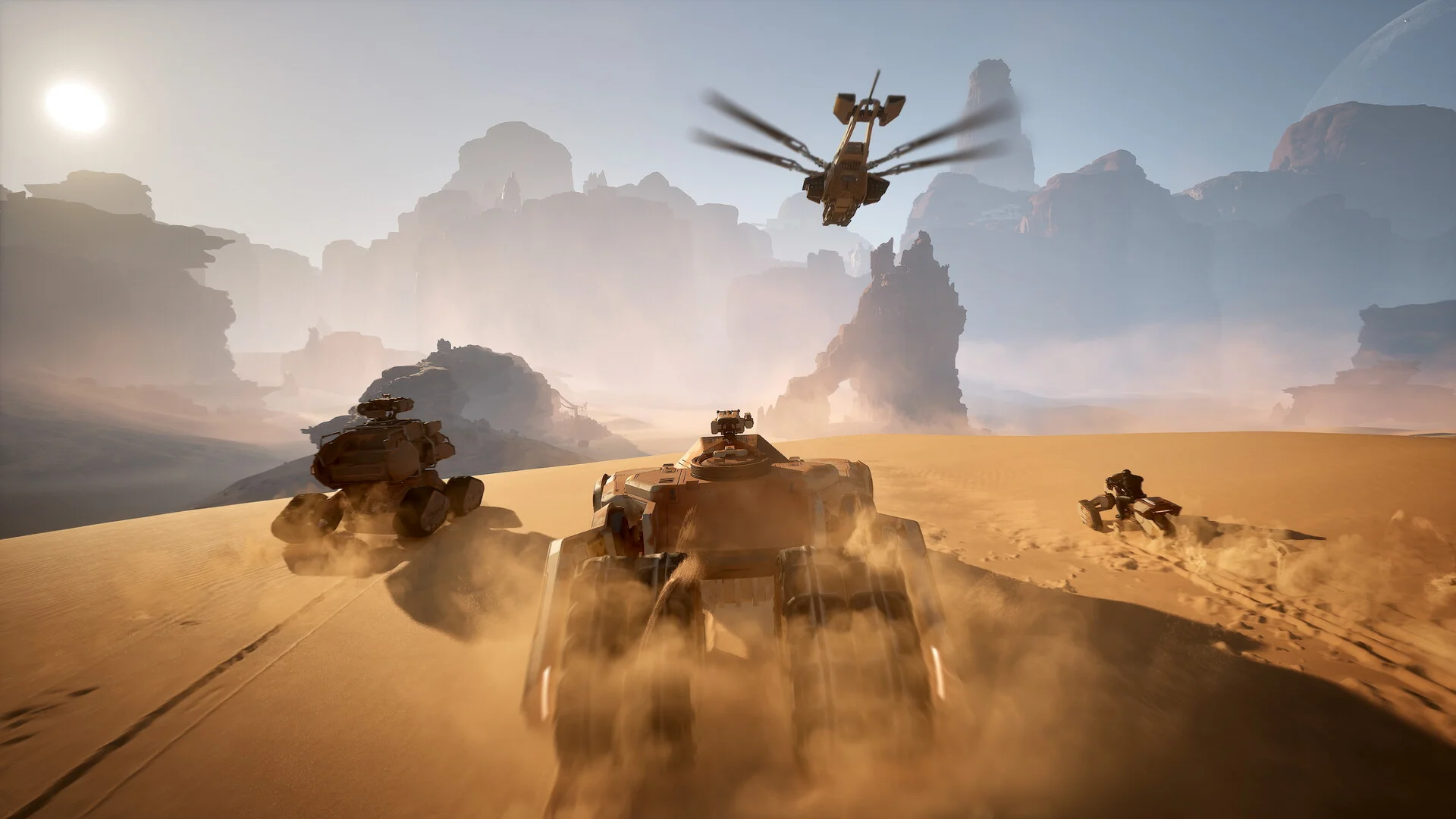 Desert landscape with vehicles showcasing optimized graphics settings