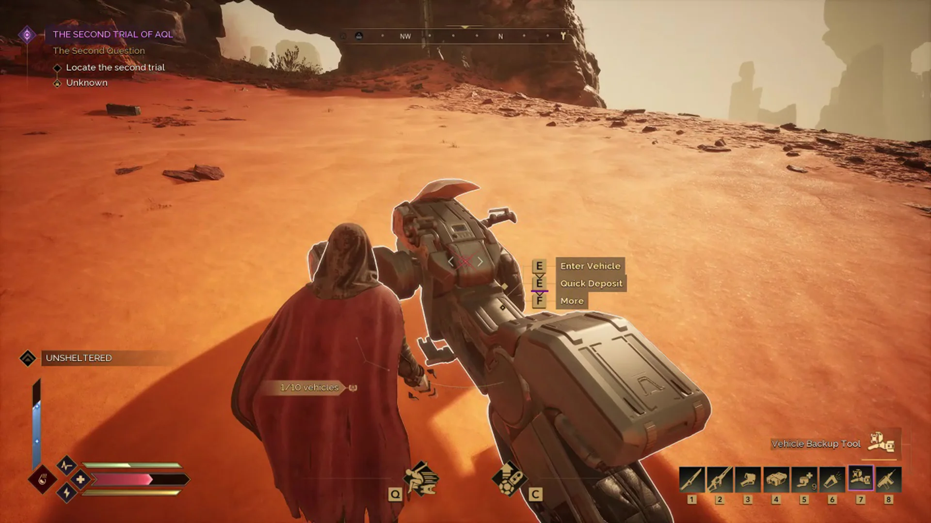 Player character with vehicle in Dune Awakening desert environment