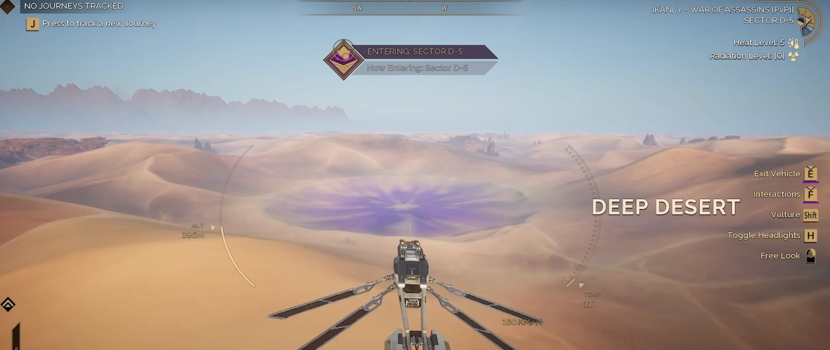 Deep Desert entrance with massive sand dunes and rocky terrain