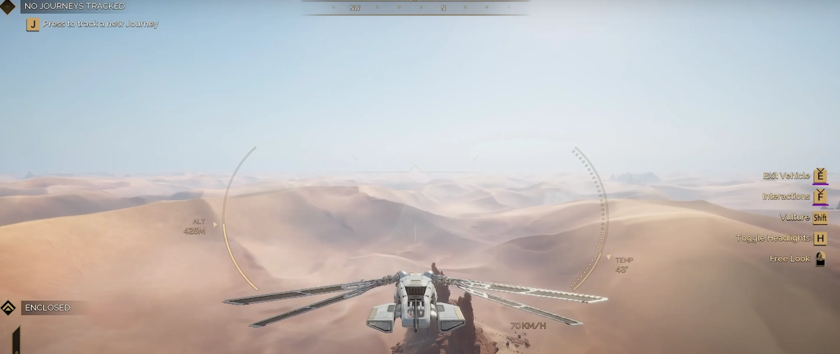 Ornithopter flying over vast sand dunes in the Deep Desert
