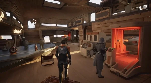 Indoor crafting stations and NPCs at base in Dune: Awakening