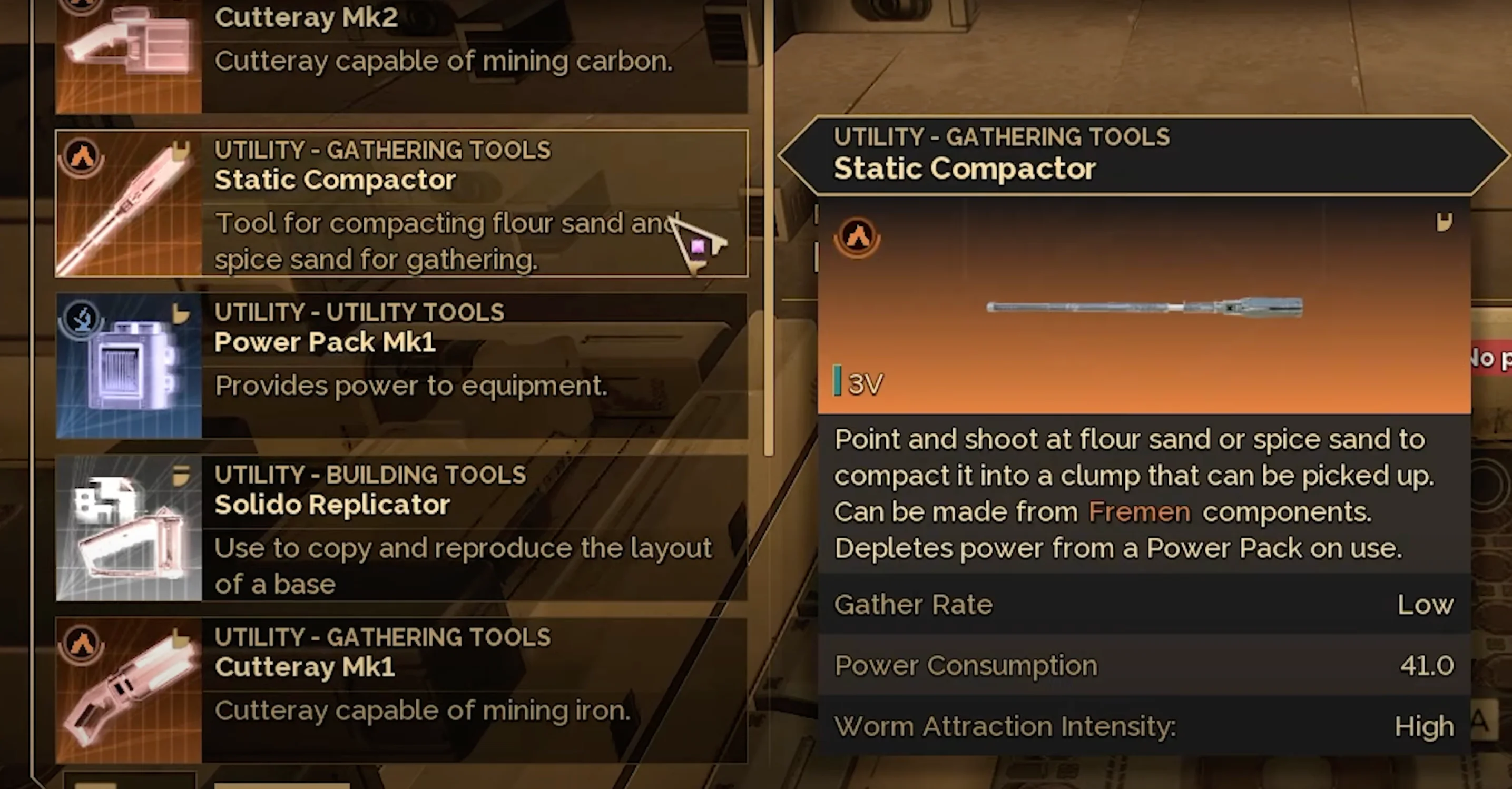 Tool description - Static Compactor details from UI