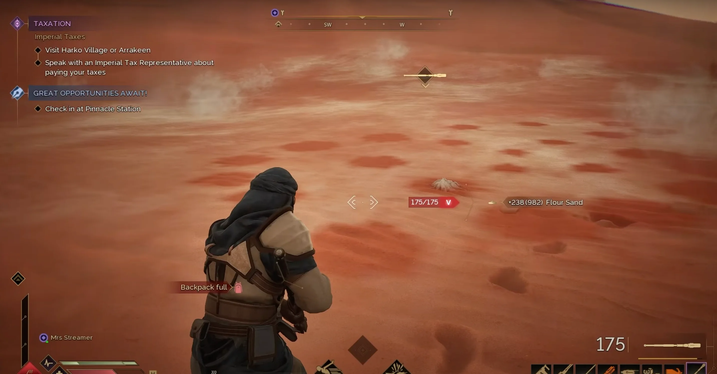 Compacting flour sand with full backpack warning