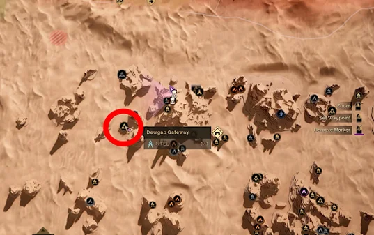 Dewgap Gateway location showing stillsuit farming spot