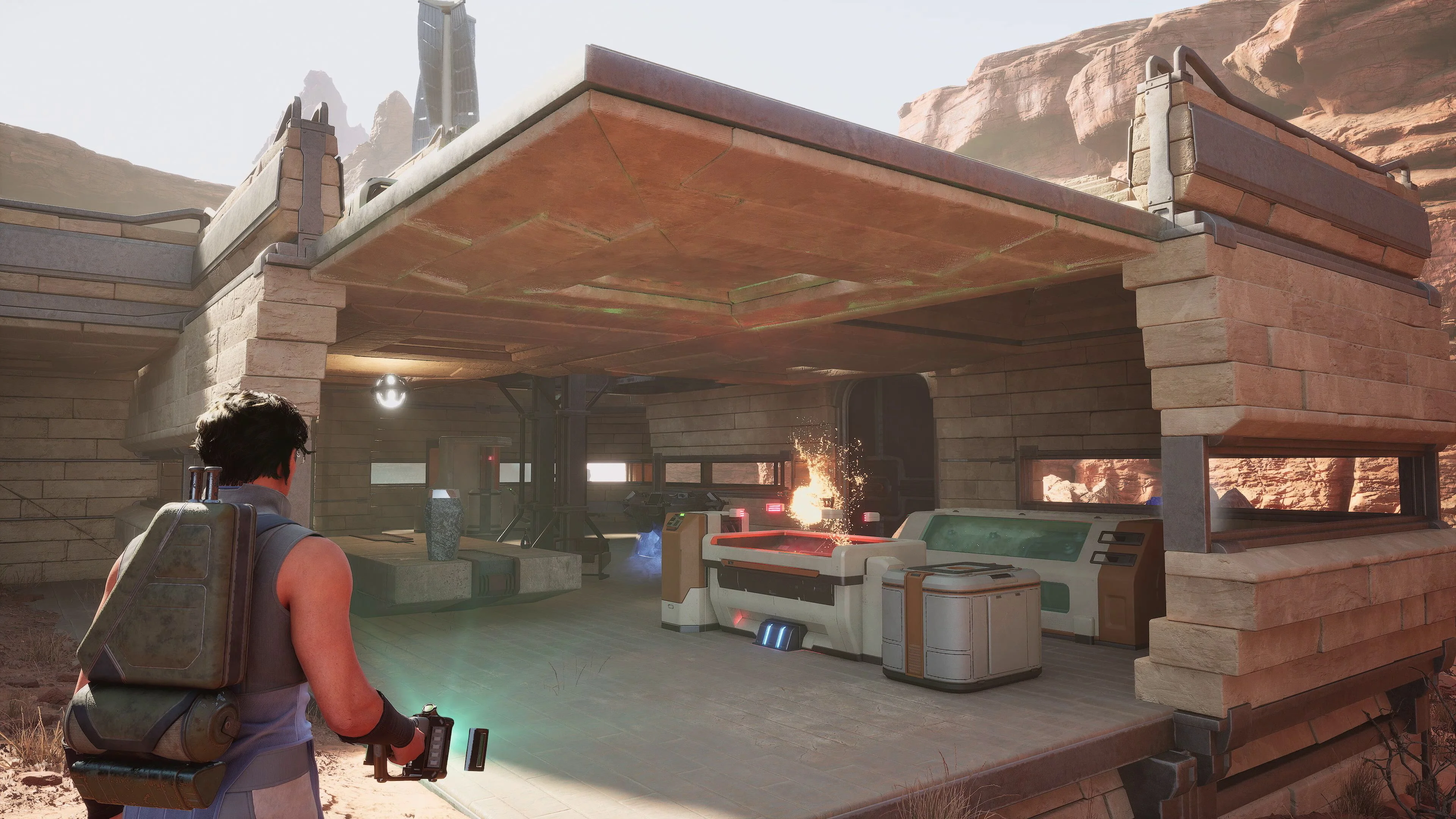 Initial base structure with placed workstations and utilities