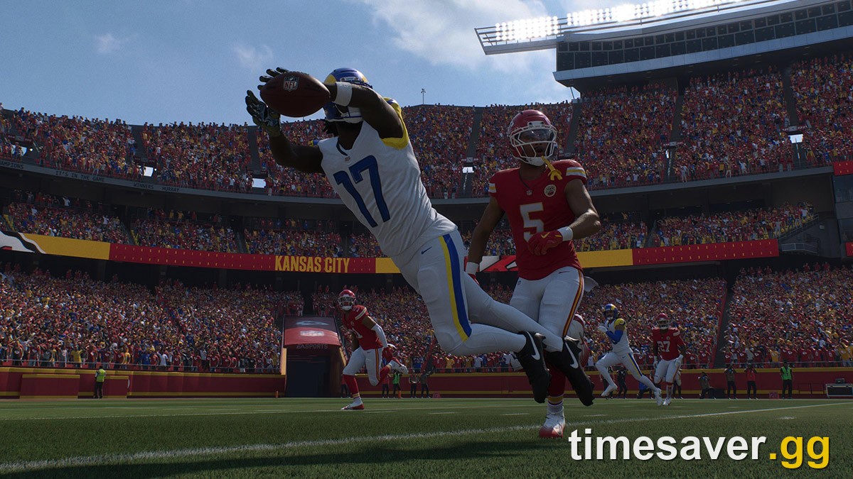 Madden NFL 27 wide receiver making a diving contested catch in Kansas City
