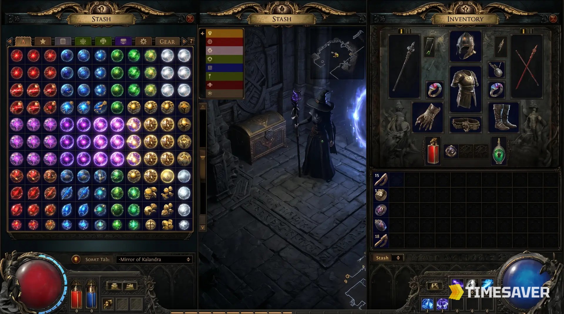 Path of Exile 2 currency stash full of orbs