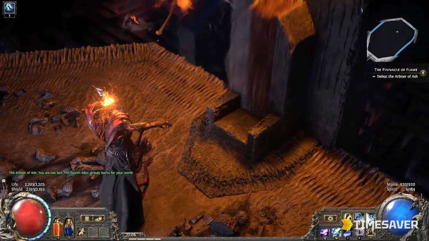 Path of Exile 2 Arbiter of Ash boss arena with the Defeat the Arbiter of Ash quest objective