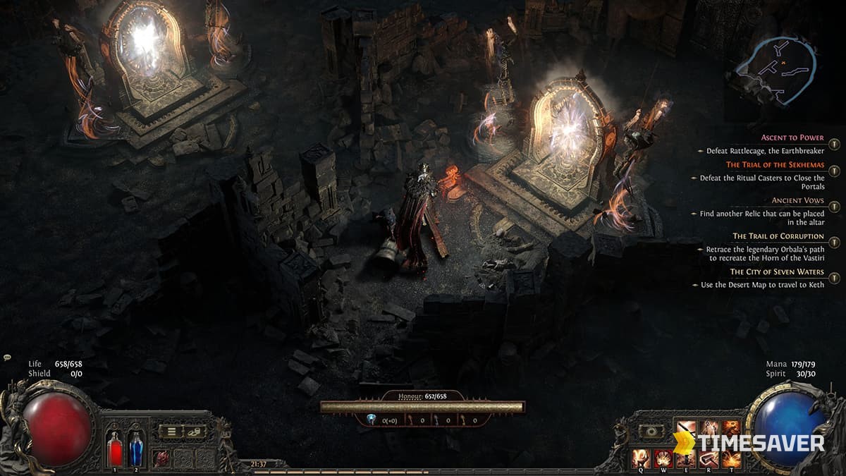 Path of Exile 2 Trial of the Sekhemas trial chamber with the Honour bar visible