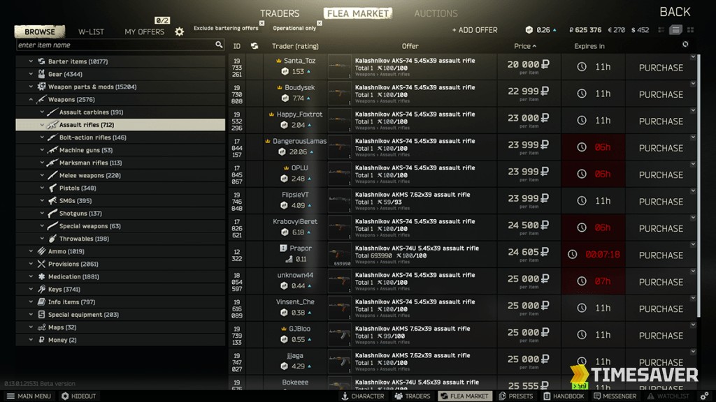 Escape from Tarkov Flea Market listing screen for selling items