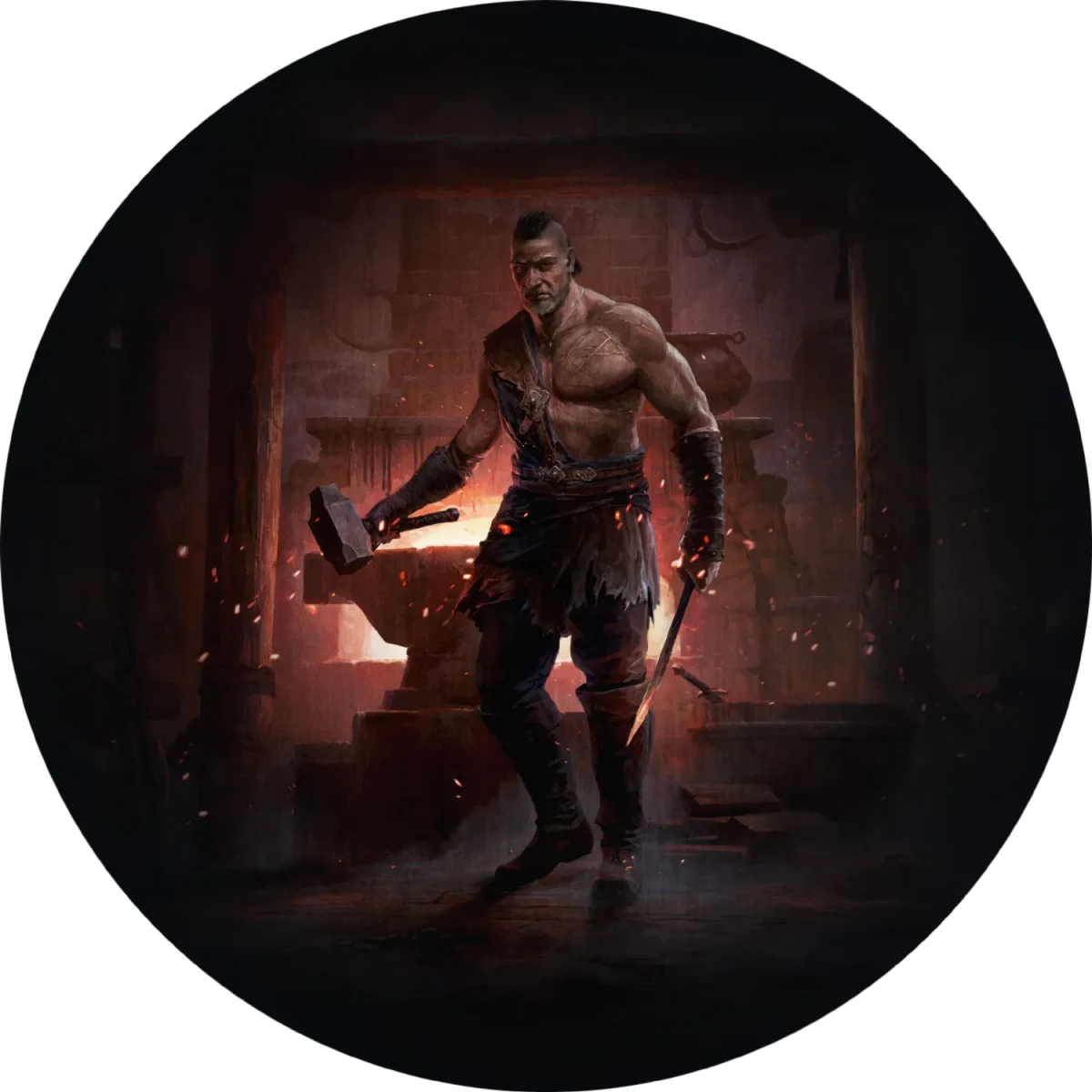 PoE2 Warrior Titan — Shield Wall Avatar of Fire Titan class art